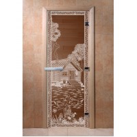 Дверь стеклянная DoorWood 800*2100 "Банька в лесу Бронза" стекло бронза прозрачная 8 мм, коробка ольха, ручка алюминий/дерево